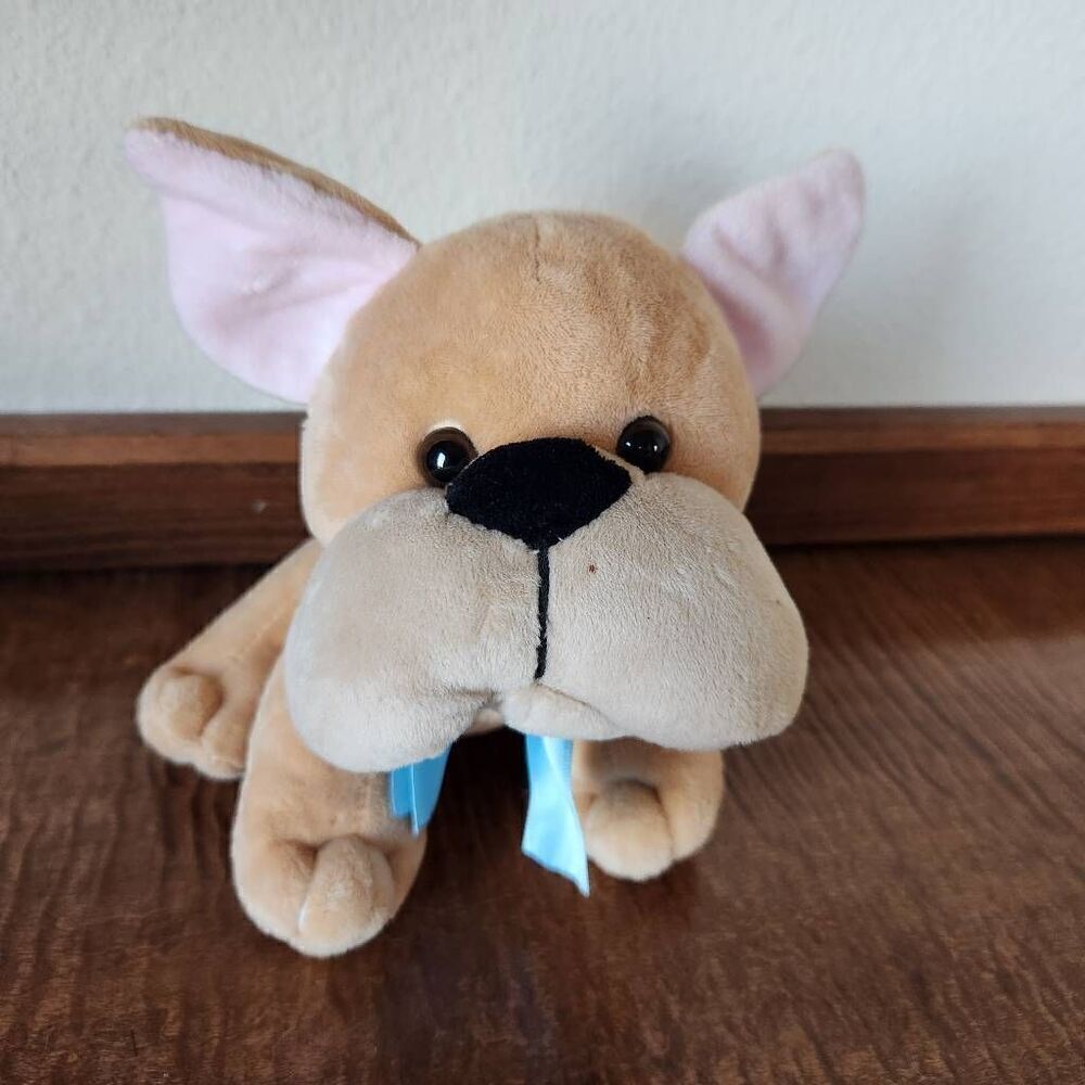 Burton & Burton boxer puppy dog plush toy tan blue ribbon 7"